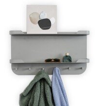 Garderobenleiste >Jil 2< 6 Haken, 2 Ablagen, grau, Metall - 70x40x12cm (BxHxT)