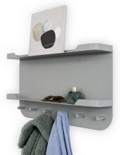 Garderobenleiste >Jil 2< 6 Haken, 2 Ablagen, grau, Metall - 70x40x12cm (BxHxT)