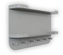 Garderobenleiste >Jil 2< 6 Haken, 2 Ablagen, grau, Metall - 70x40x12cm (BxHxT)
