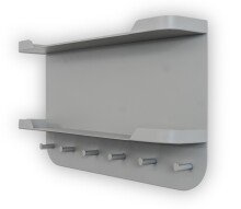 Garderobenleiste >Jil 2< 6 Haken, 2 Ablagen, grau, Metall - 70x40x12cm (BxHxT)