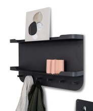 Garderobenleiste >Jil 2< 6 Haken, 2 Böden, anthrazit, Metall - 70x40x12cm (BxHxT)