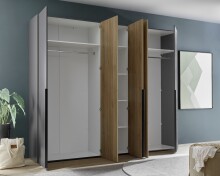Drehtürenschrank >Aska< 6 Böden, 1 Stange, Graphit / Mauvella Eiche Dekor - 249x210x53 (BxHxT)