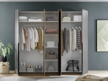 Drehtürenschrank >Aska< 6 Böden, 1 Stange, Graphit / Mauvella Eiche Dekor - 249x210x53 (BxHxT)