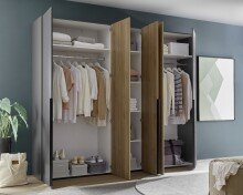 Drehtürenschrank >Aska< 6 Böden, 1 Stange, Graphit / Mauvella Eiche Dekor - 249x210x53 (BxHxT)