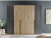 Drehtürenschrank >Aska< 6 Böden, 1 Stange, Graphit / Mauvella Eiche Dekor - 249x210x53 (BxHxT)