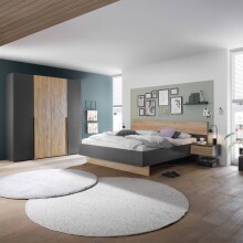 Bettanlage >Aska< 2 Nachtkonsolen, Graphit / Mauvella Eiche Dekor - 285x95x205 (BxHxT)