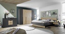 Bettanlage >Aska< 2 Nachtkonsolen, Graphit / Mauvella Eiche Dekor - 285x95x205 (BxHxT)
