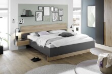 Bettanlage >Aska< 2 Nachtkonsolen, Graphit / Mauvella Eiche Dekor - 285x95x205 (BxHxT)