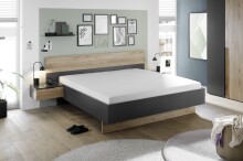 Bettanlage >Aska< 2 Nachtkonsolen, Graphit / Mauvella Eiche Dekor - 285x95x205 (BxHxT)
