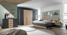 Bettanlage >Aska< 2 Nachtkonsolen, Graphit / Mauvella Eiche Dekor - 285x95x205 (BxHxT)