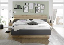 Bettanlage >Aska< 2 Nachtkonsolen, Graphit / Mauvella Eiche Dekor - 285x95x205 (BxHxT)