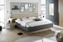 Bettanlage >Aska< 2 Nachtkonsolen, Graphit / Mauvella Eiche Dekor - 285x95x205 (BxHxT)