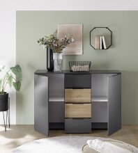 Sideboard >Aska< 2 Türen, 4 Schübe, Graphit /Mauvella Eiche Dekor - 134,8x89x40 (BxHxT)