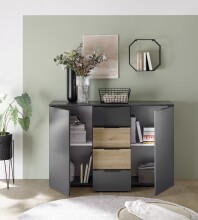 Sideboard >Aska< 2 Türen, 4 Schübe, Graphit /Mauvella Eiche Dekor - 134,8x89x40 (BxHxT)