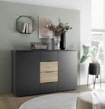 Sideboard >Aska< 2 Türen, 4 Schübe, Graphit /Mauvella Eiche Dekor - 134,8x89x40 (BxHxT)