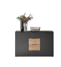 Sideboard >Aska< 2 Türen, 4 Schübe, Graphit /Mauvella Eiche Dekor - 134,8x89x40 (BxHxT)