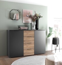 Sideboard >Aska< 4 Schübe, 2 Türen, Graphit /Mauvella Eiche Dekor - 134,8x89x40 (BxHxT)