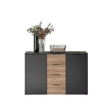 Sideboard >Aska< 4 Schübe, 2 Türen, Graphit /Mauvella Eiche Dekor - 134,8x89x40 (BxHxT)