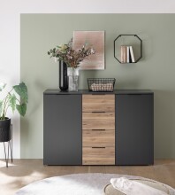 Sideboard >Aska< 4 Schübe, 2 Türen, Graphit /Mauvella Eiche Dekor - 134,8x89x40 (BxHxT)