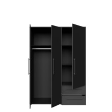 Drehtürenschrank >MOKKARIS< 3 Türen, 2 Schübe, in Schwarz - 144,4x200,1x58,8cm (BxHxT)