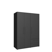 Drehtürenschrank >MOKKARIS< 3 Türen, 2 Schübe, in Schwarz - 144,4x200,1x58,8cm (BxHxT)