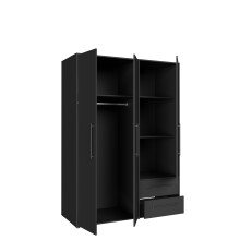 Drehtürenschrank >MOKKARIS< 3 Türen, 2 Schübe, in Schwarz - 144,4x200,1x58,8cm (BxHxT)