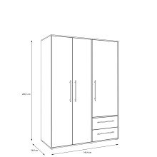 Drehtürenschrank >MOKKARIS< 3 Türen, 2 Schübe, in Schwarz - 144,4x200,1x58,8cm (BxHxT)
