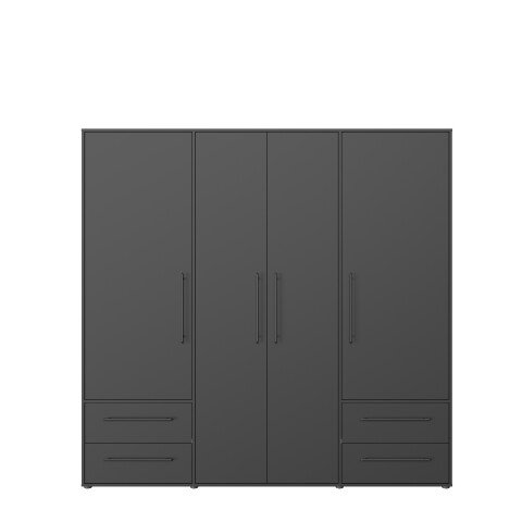 Drehtürenschrank >MOKKARIS< 4 Schübe, 4 Türen, in Schwarz - 205,9x200,1x58,8cm (BxHxT)
