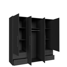 Drehtürenschrank >MOKKARIS< 4 Schübe, 4 Türen, in Schwarz - 205,9x200,1x58,8cm (BxHxT)