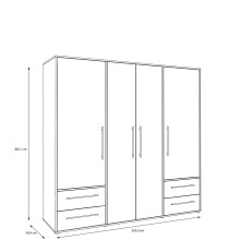 Drehtürenschrank >MOKKARIS< 4 Schübe, 4 Türen, in Schwarz - 205,9x200,1x58,8cm (BxHxT)