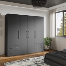 Drehtürenschrank >MOKKARIS< 4 Schübe, 4 Türen, in Schwarz - 205,9x200,1x58,8cm (BxHxT)