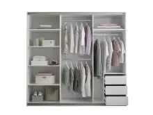 Schwebetürenschrank >Carano< Weiß / Spiegel, VOLLAUSSTATTUNG mit Spiegeltür, Schubladen und Einlegeböden - 215x204x63cm (BxHxT)
