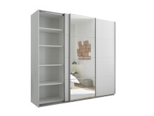 Schwebetürenschrank >Carano< Weiß / Spiegel, VOLLAUSSTATTUNG mit Spiegeltür, Schubladen und Einlegeböden - 215x204x63cm (BxHxT)