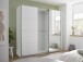 Schwebetürenschrank >Carano< Weiß / Spiegel, VOLLAUSSTATTUNG mit Spiegeltür, Schubladen und Einlegeböden - 215x204x63cm (BxHxT)