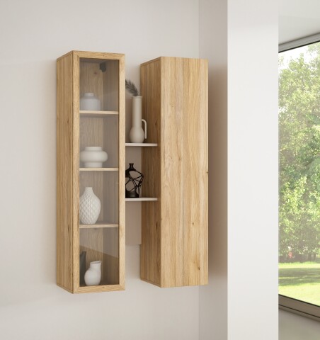 Hängeschrank >BREATHTAKER< Vitrine, Mauvella Eiche Dekor / Sand