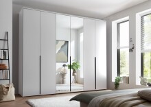 Drehtürenschrank >Kevo< 3 Böden, 3 Stangen, Weiß / Spiegel - 270x225x52cm (BxHxT)