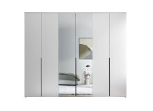 Drehtürenschrank >Kevo< 3 Böden, 3 Stangen, Weiß / Spiegel - 270x225x52cm (BxHxT)