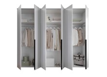 Drehtürenschrank >Kevo< 3 Böden, 3 Stangen, Weiß / Spiegel - 270x225x52cm (BxHxT)