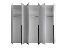 Drehtürenschrank >Kevo< 3 Böden, 3 Stangen, Weiß / Spiegel - 270x225x52cm (BxHxT)