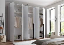 Drehtürenschrank >Kevo< 3 Böden, 3 Stangen, Weiß / Spiegel - 270x225x52cm (BxHxT)