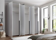 Drehtürenschrank >Kevo< 3 Böden, 3 Stangen, Weiß / Spiegel - 270x225x52cm (BxHxT)