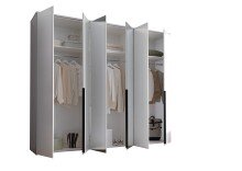 Drehtürenschrank >Kevo< 3 Böden, 3 Stangen, Weiß / Spiegel - 270x225x52cm (BxHxT)