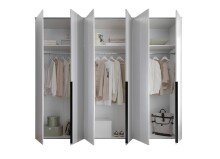 Drehtürenschrank >Kevo< 3 Böden, 3 Stangen, Weiß / Spiegel - 270x225x52cm (BxHxT)