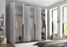 Drehtürenschrank >Kevo< 3 Böden, 3 Stangen, Weiß / Spiegel - 270x225x52cm (BxHxT)