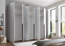 Drehtürenschrank >Kevo< 3 Böden, 3 Stangen, Weiß / Spiegel - 270x225x52cm (BxHxT)