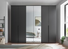 Drehtürenschrank >Kevo< 3 Böden, 3 Stangen, Graphit / Spiegel - 270x225x52 (BxHxT)