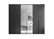 Drehtürenschrank >Kevo< 3 Böden, 3 Stangen, Graphit / Spiegel - 270x225x52 (BxHxT)