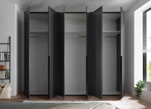 Drehtürenschrank >Kevo< 3 Böden, 3 Stangen, Graphit / Spiegel - 270x225x52 (BxHxT)