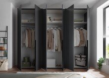 Drehtürenschrank >Kevo< 3 Böden, 3 Stangen, Graphit / Spiegel - 270x225x52 (BxHxT)