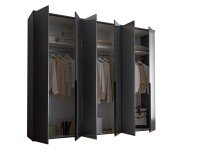 Drehtürenschrank >Kevo< 3 Böden, 3 Stangen, Graphit / Spiegel - 270x225x52 (BxHxT)